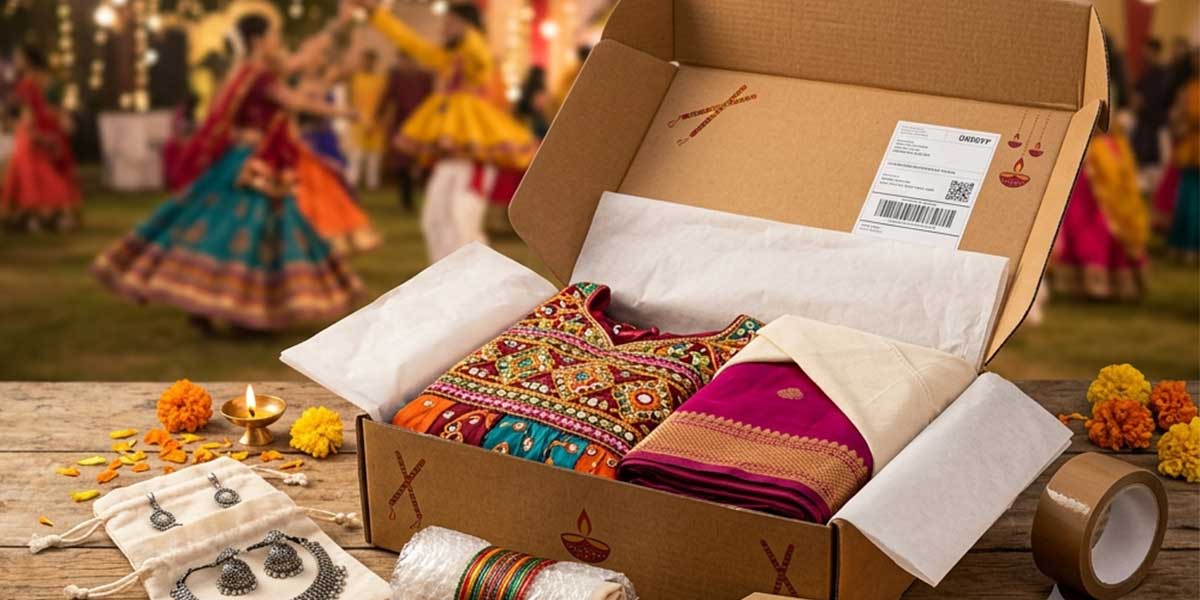 Navratri clothes and jewellery packed for international courier